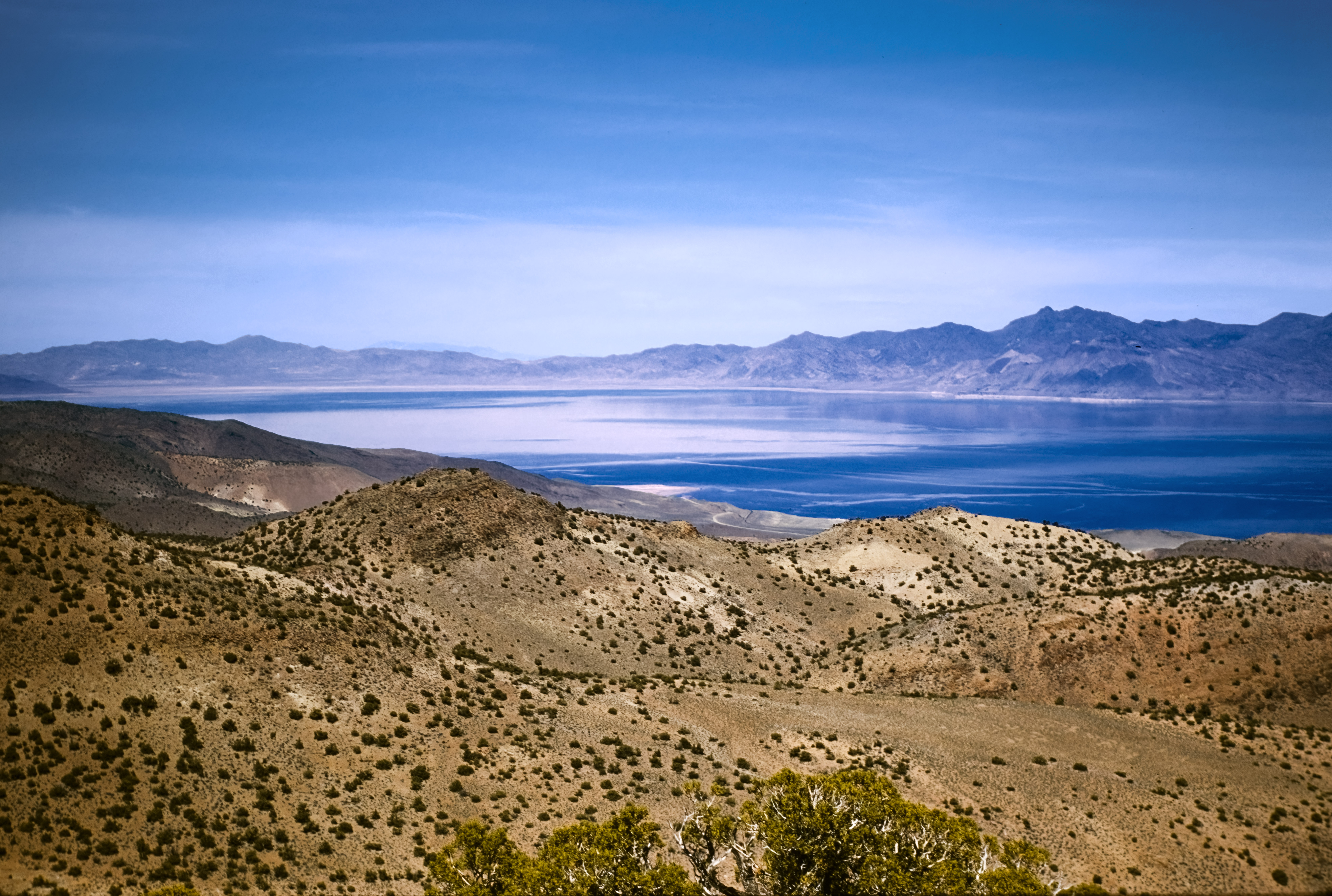 Historic view from the Tule Peak area across the Virginia Mountains toward Pyramid Lake, April 1961 (Sill photograph)