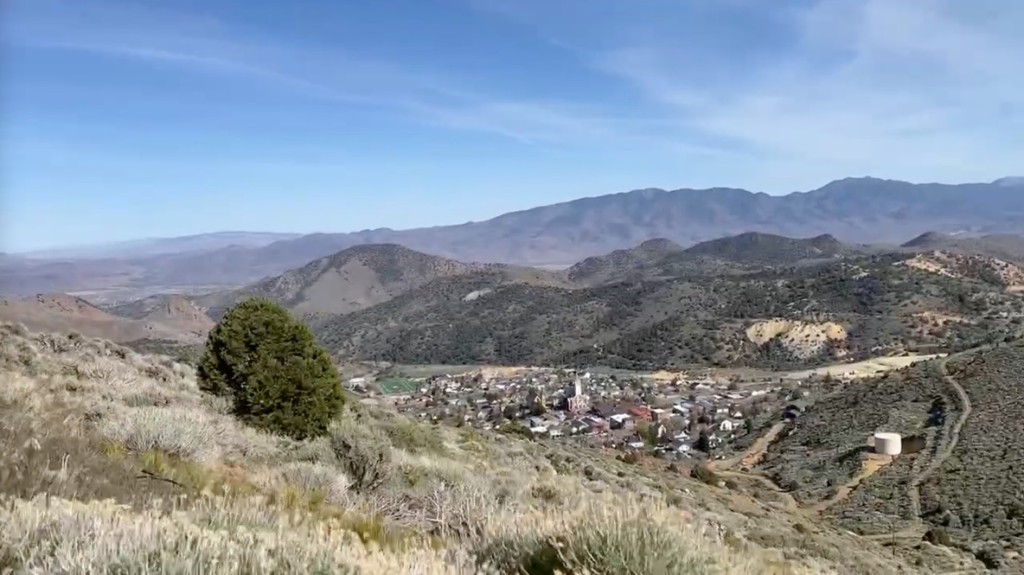 View from Davidson Peak toward Virginia City in the valley below